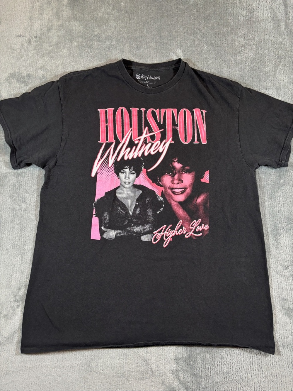 Whitney Houston Black Short-Sleeve Graphic Tee with Pink Print